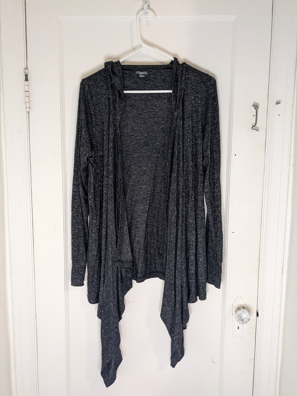 aerie Dark Charcoal Flowy Open-Front Hooded Cardigan